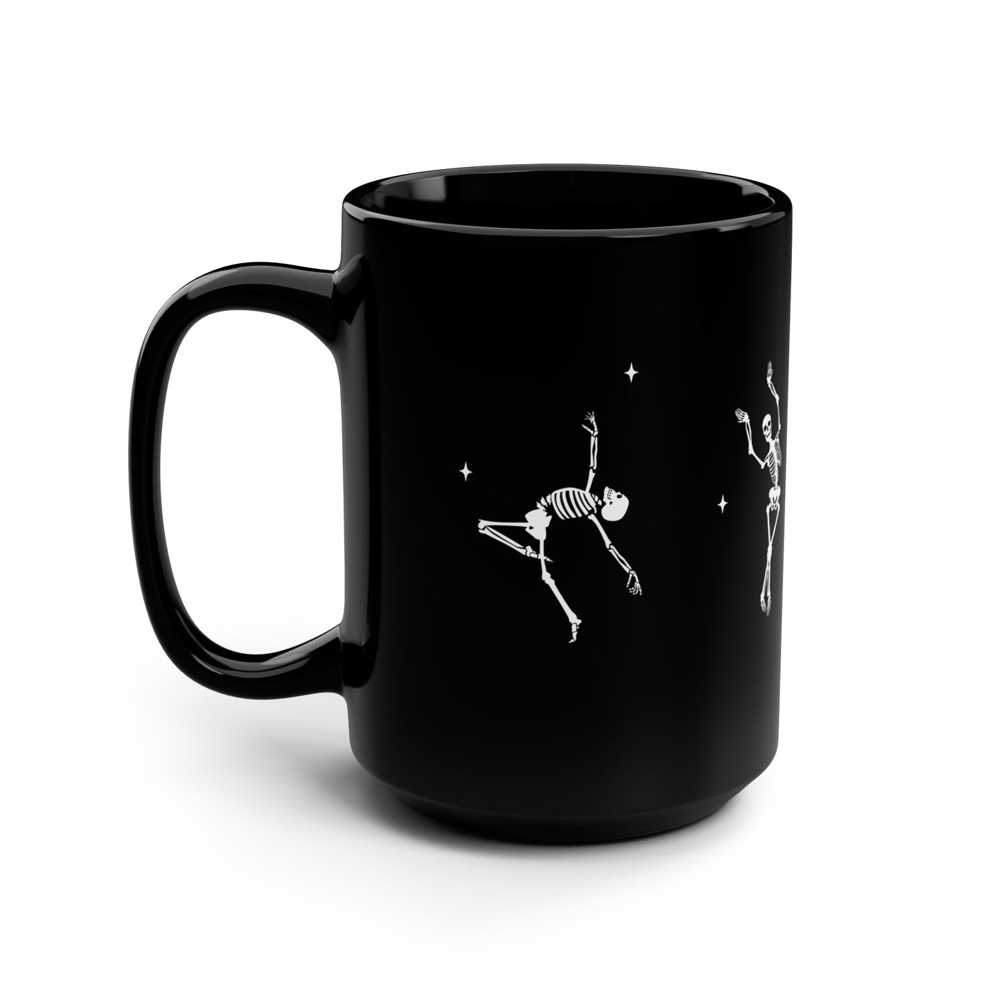 Black Coffee Tea Mug, 15oz Skeleton Dancing Stars Halloween Cute