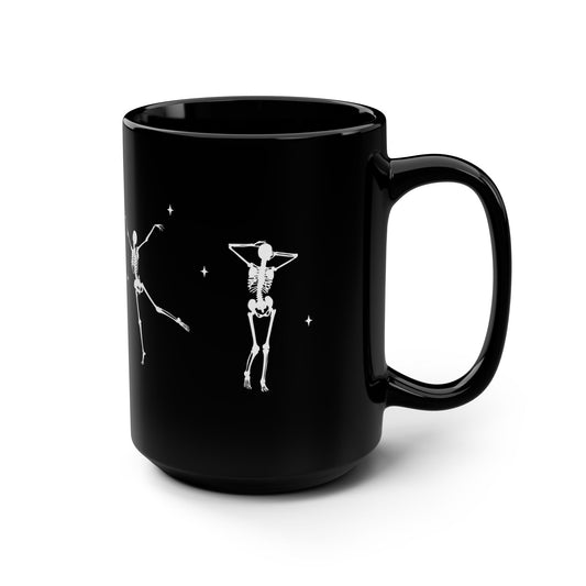 Black Coffee Tea Mug, 15oz Skeleton Dancing Stars Halloween Cute