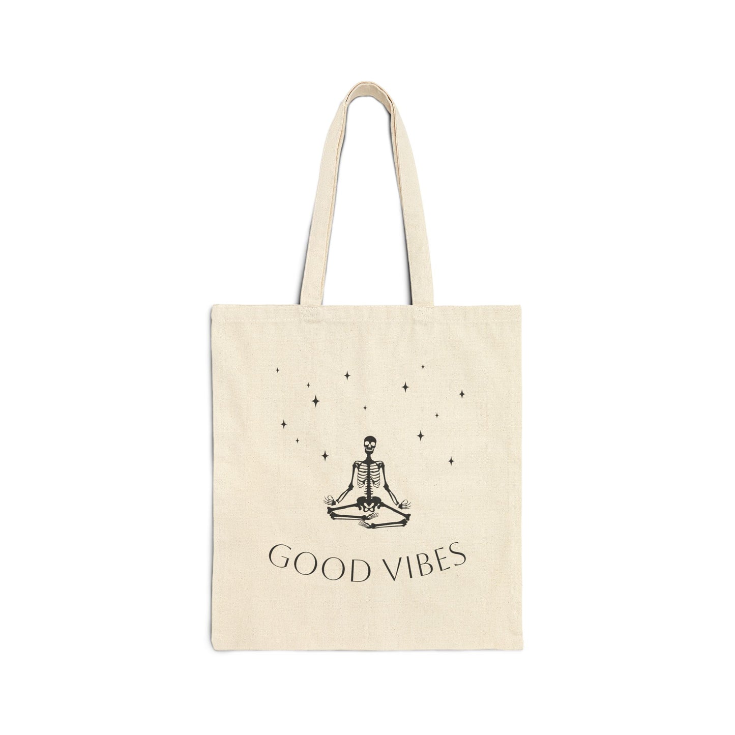 Double Sided Cotton Canvas Halloween Skeleton Good Vibes Tote Book Bag