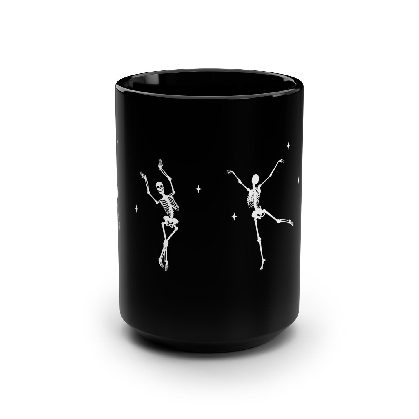 Black Coffee Tea Mug, 15oz Skeleton Dancing Stars Halloween Cute
