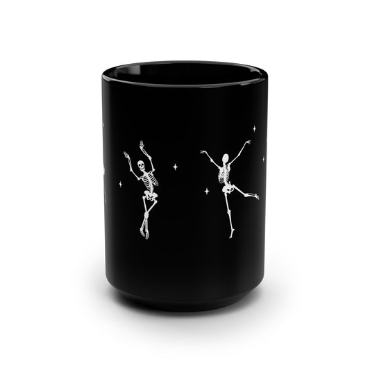 Black Coffee Tea Mug, 15oz Skeleton Dancing Stars Halloween Cute